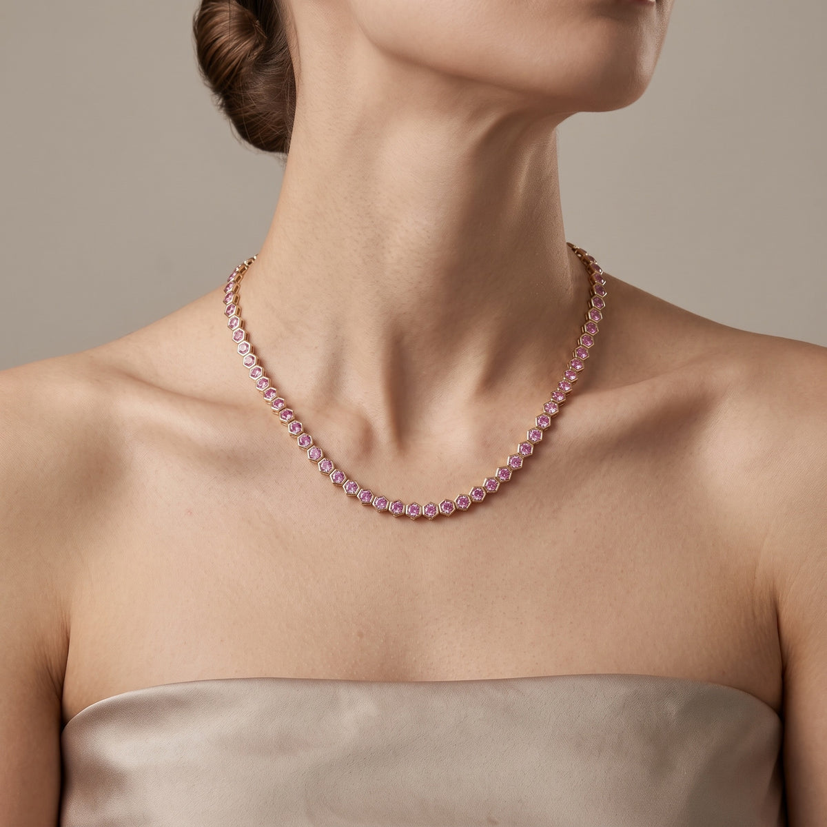 Tennis - Hexagon Shaped Bezel CZ Necklace