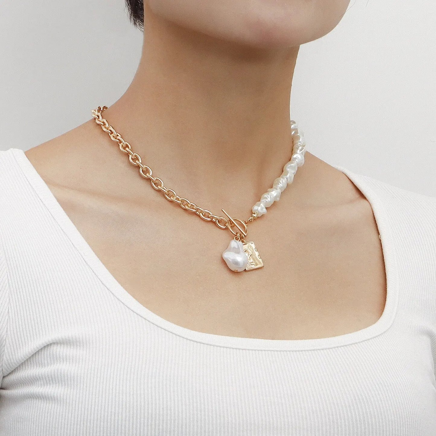 Five Different style of White Imitation Pearl Bead Necklace