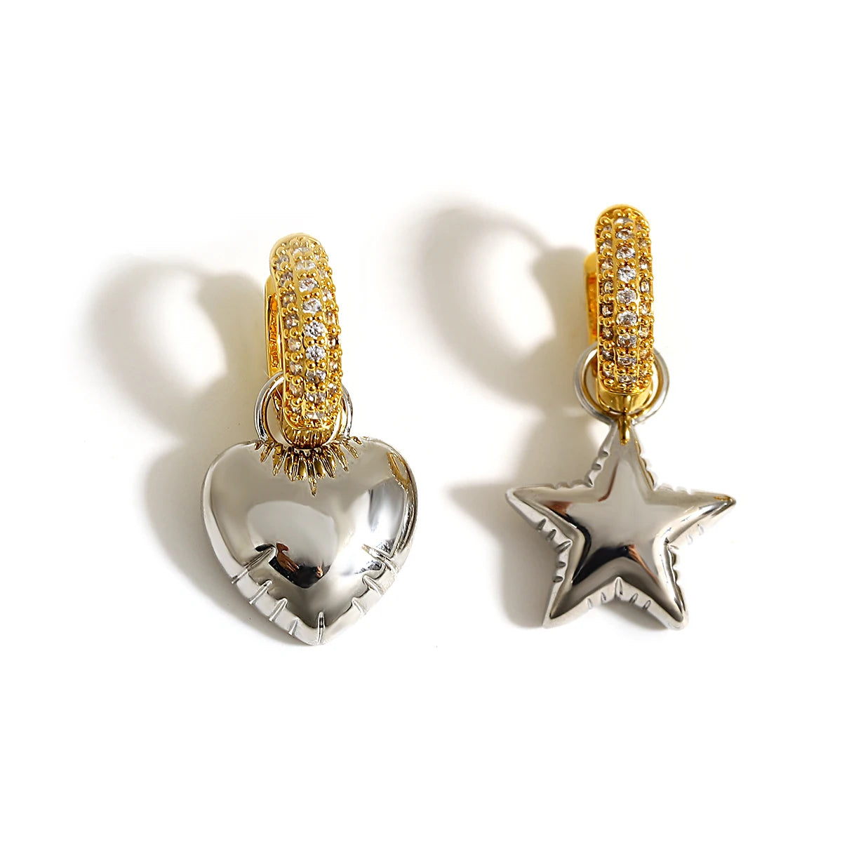 Eight - Trend Micro Inlaid Zircon Pentagram Heart or Stars Asymmetric Earrings