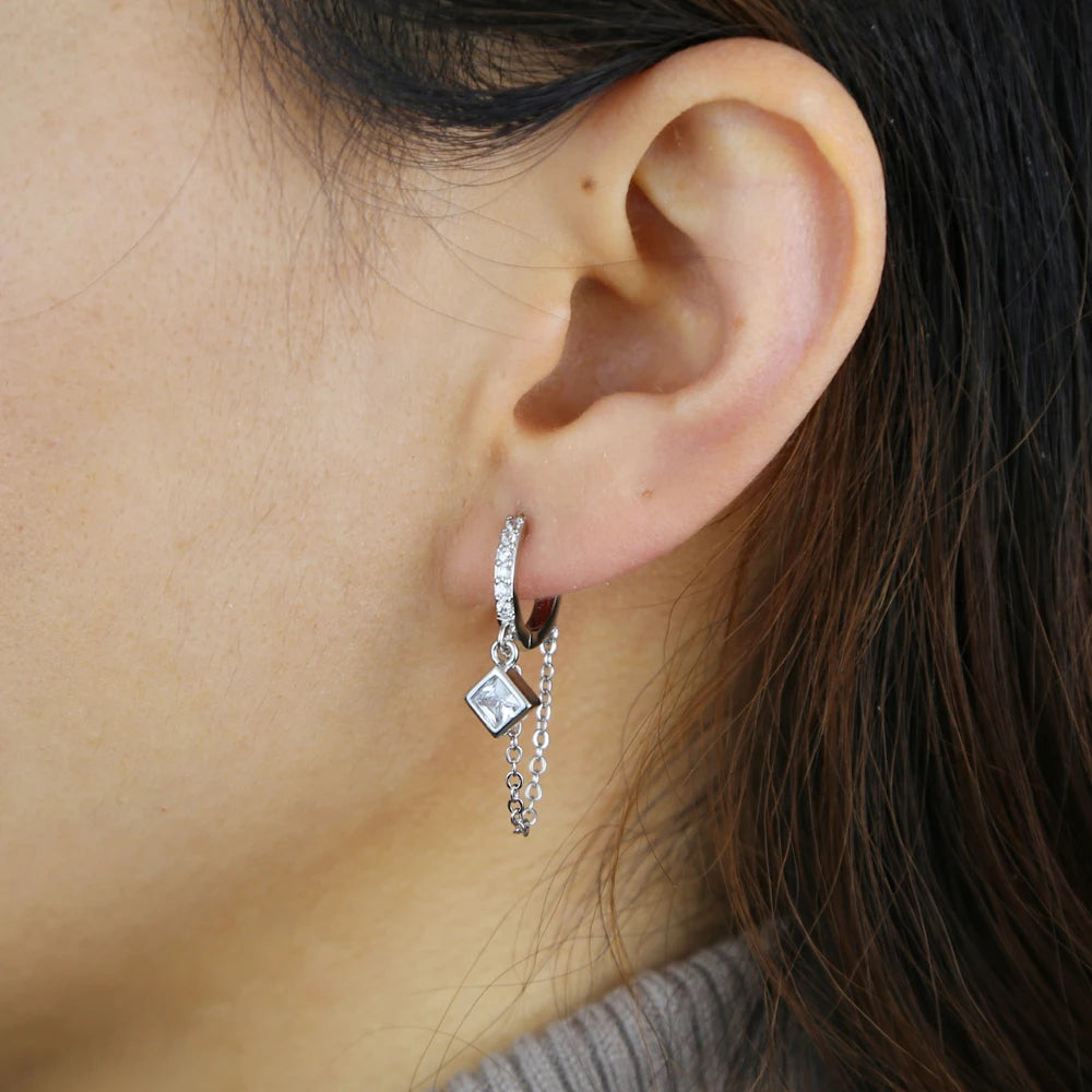 Geo-Chain Dangle Hoop Earrings