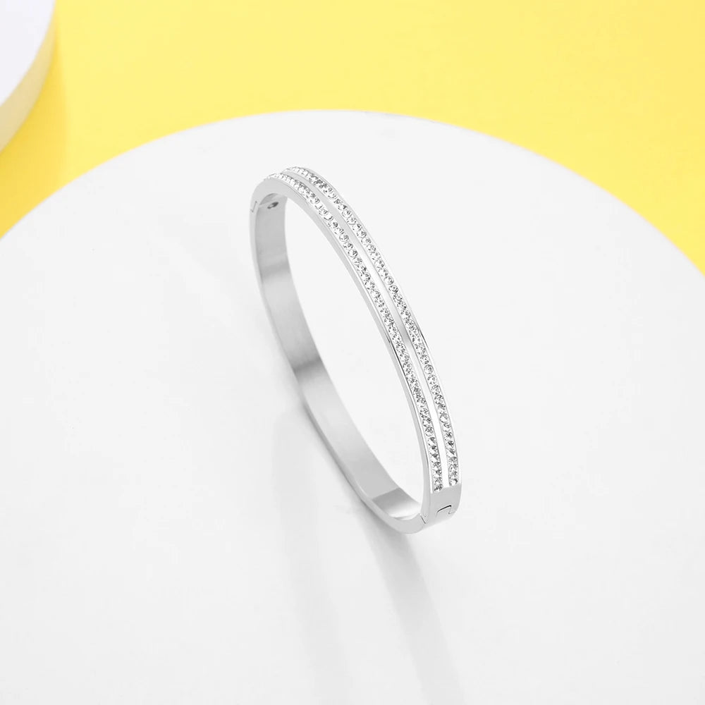 Shiny Zircon Double Row Diamond Bangle