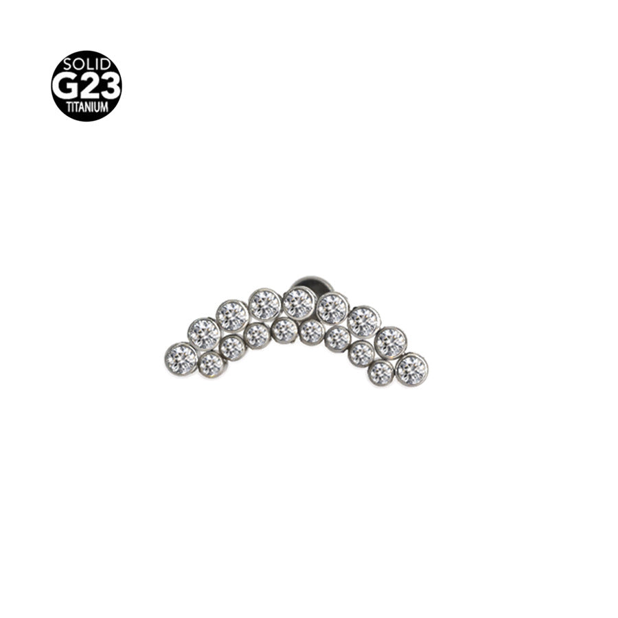 G23 Daimind Moon Ear Piercing Stud Titanium with AAA Cubic Zircon , Flat Back Earrings ( One Piece )