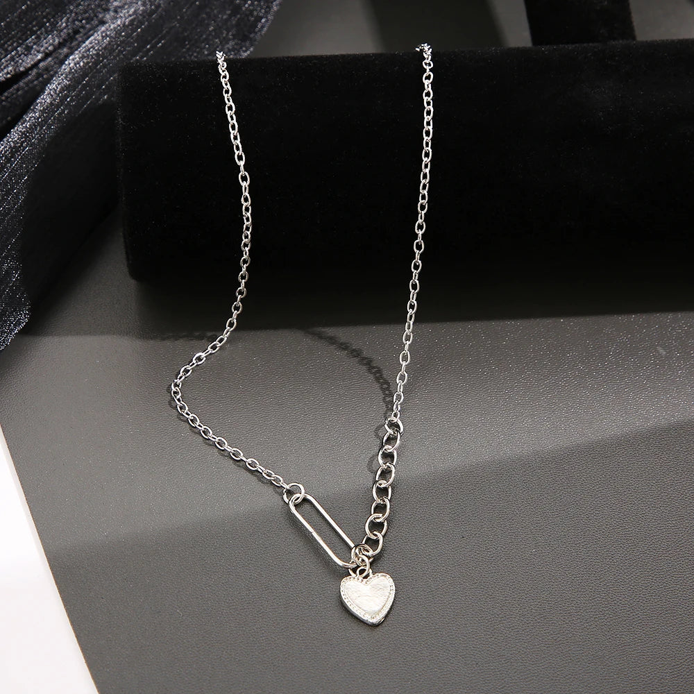 Heart Necklace Simple Silver-color