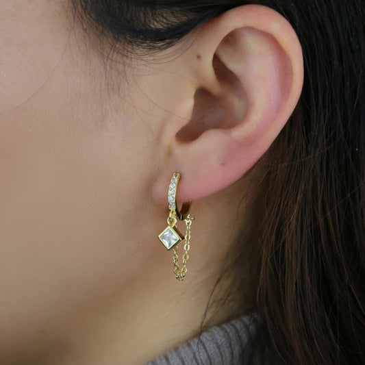 Geo-Chain Dangle Hoop Earrings