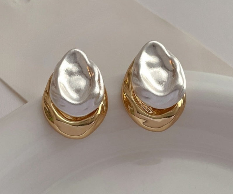 Korean Double-layer Metal Irregular Circle Hoop / Teardrop Double-layer Stud Earrings Earrings