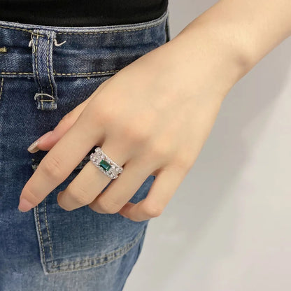 Luxury Emerald White Gold Plated Silver Ring