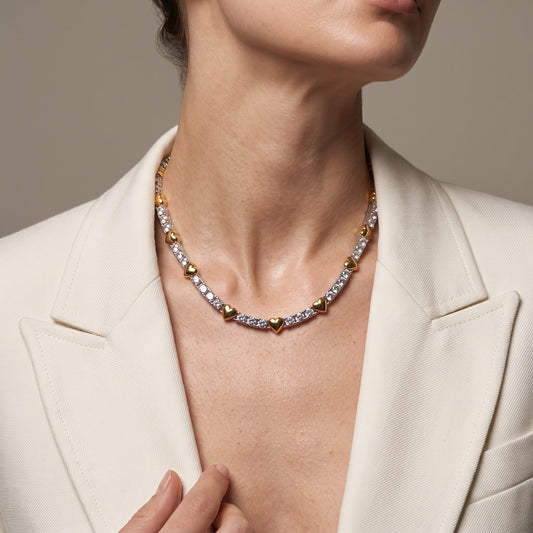 Shimmering Heart gold Necklace with Sparkle crystal
