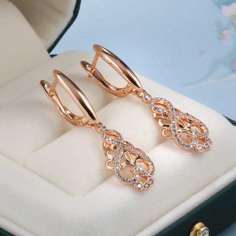 Crystal Flower Dangle Earrings - Rose Gold