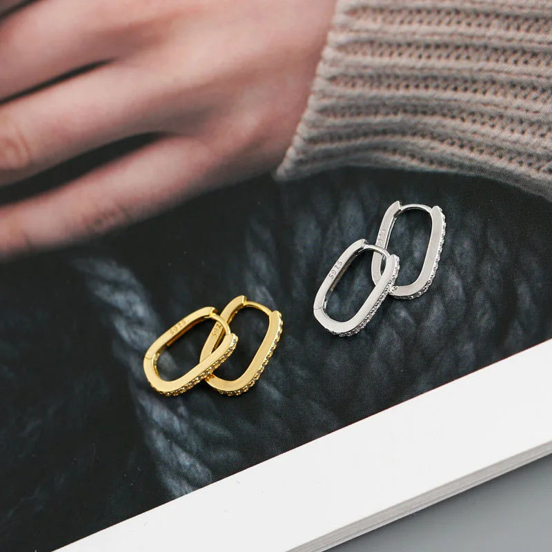 Tinny Zircon U Shape Geometric Hoop Earrings