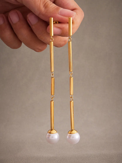 Orbiter Rod & Pearl Drops Earrings