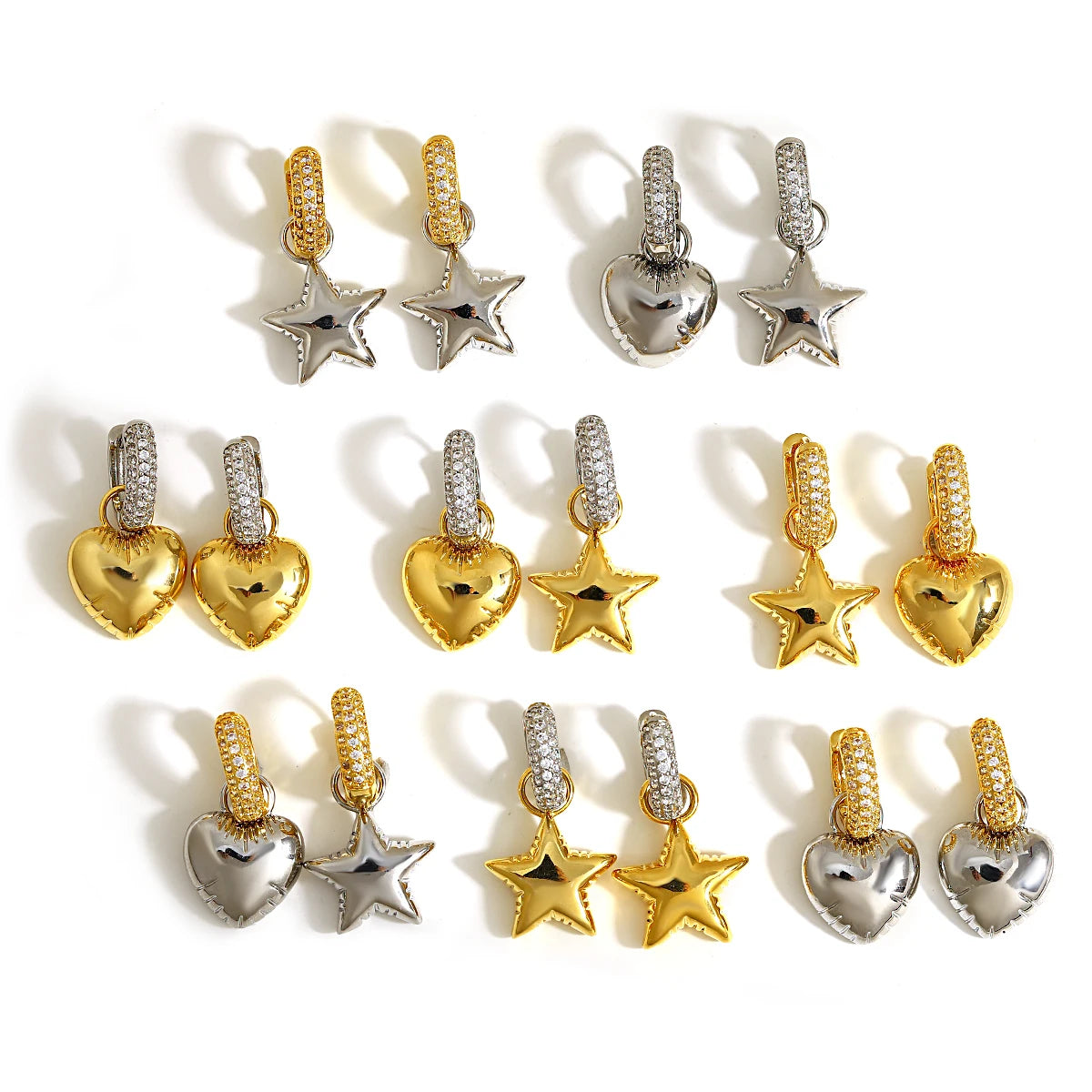 Eight - Trend Micro Inlaid Zircon Pentagram Heart or Stars Asymmetric Earrings