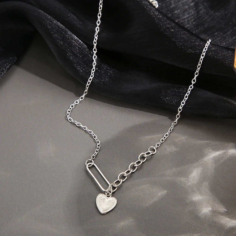 Heart Necklace Simple Silver-color