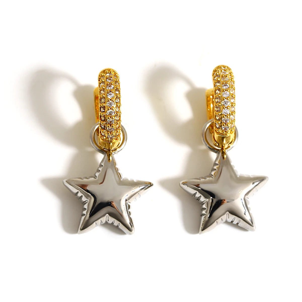 Eight - Trend Micro Inlaid Zircon Pentagram Heart or Stars Asymmetric Earrings