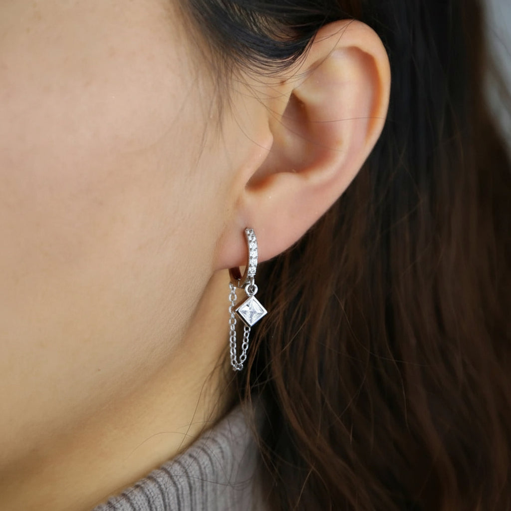 Geo-Chain Dangle Hoop Earrings