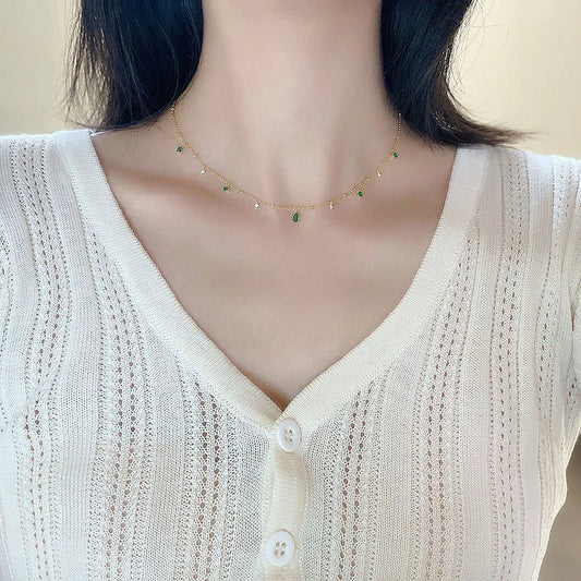 Cubic Zirconia Water Drop Crystal S925 Sterling Silver Choker Necklace