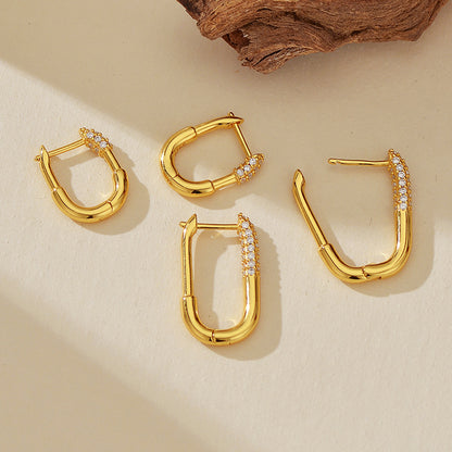 Linear Luxe Oval Zircon Hoop Earrings - Different Sizes