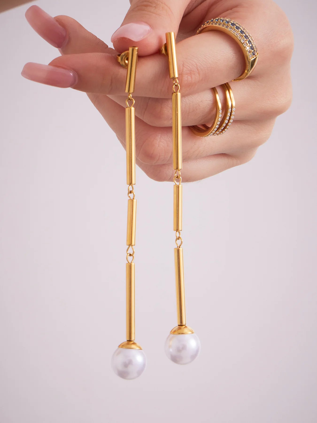 Orbiter Rod & Pearl Drops Earrings