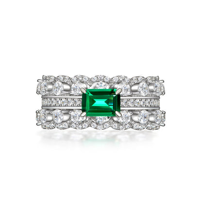 Luxury Emerald White Gold Plated Silver Ring
