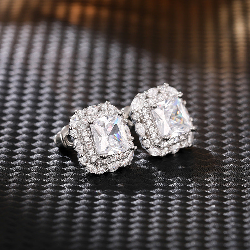 Square Cut Diamond with Zirconia Stud Earring