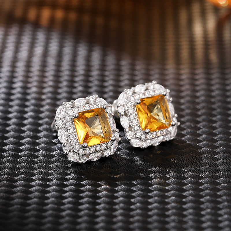 Square Cut Diamond with Zirconia Stud Earring