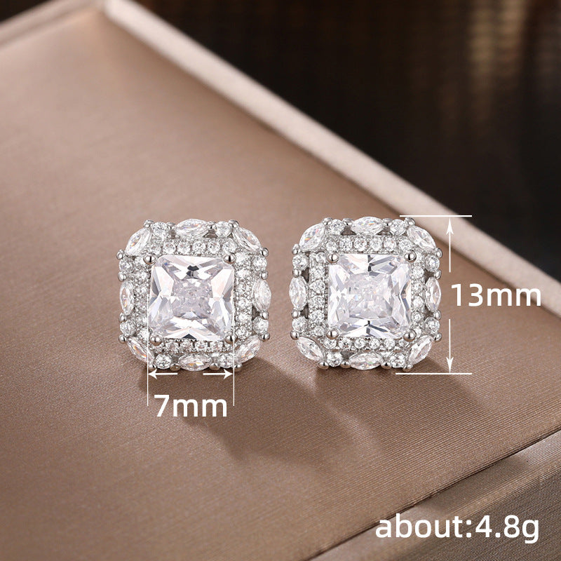 Square Cut Diamond with Zirconia Stud Earring