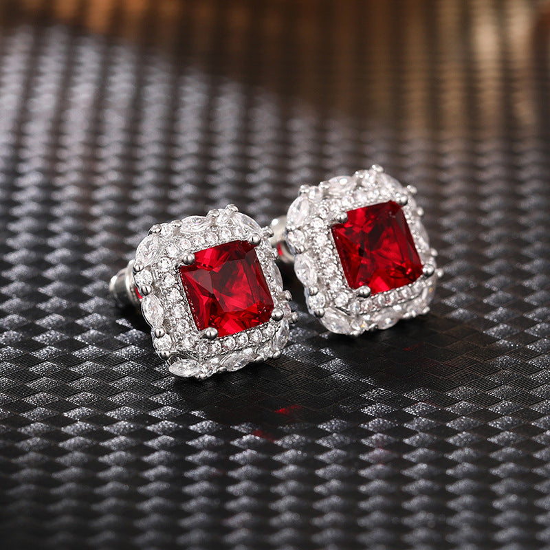 Square Cut Diamond with Zirconia Stud Earring