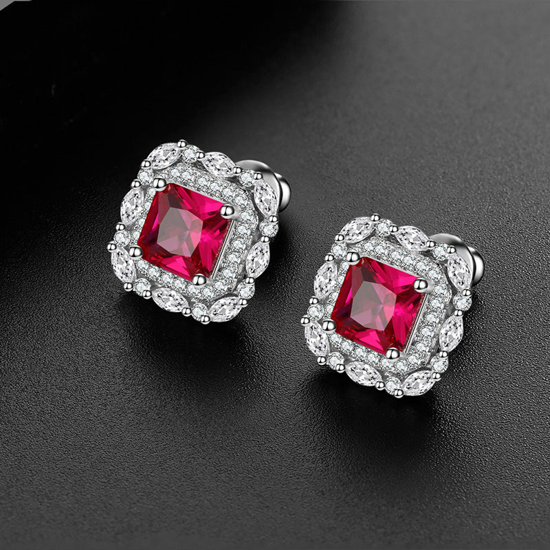 Square Cut Diamond with Zirconia Stud Earring