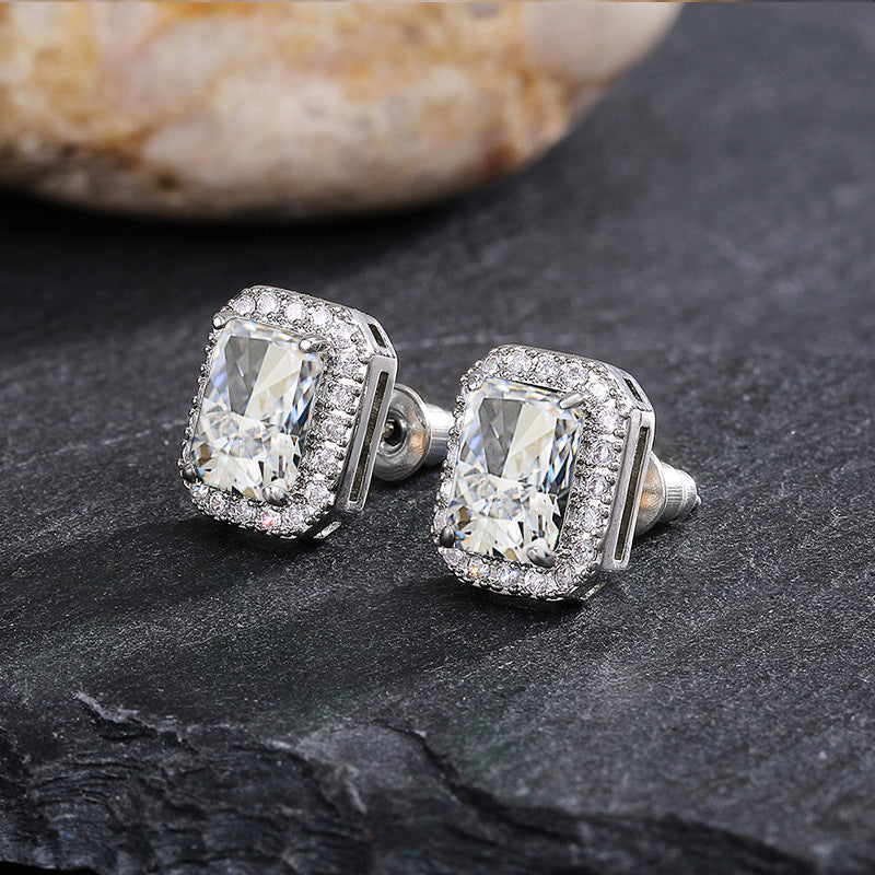 Big Square Cut Diamond with Zirconia Stud Earring