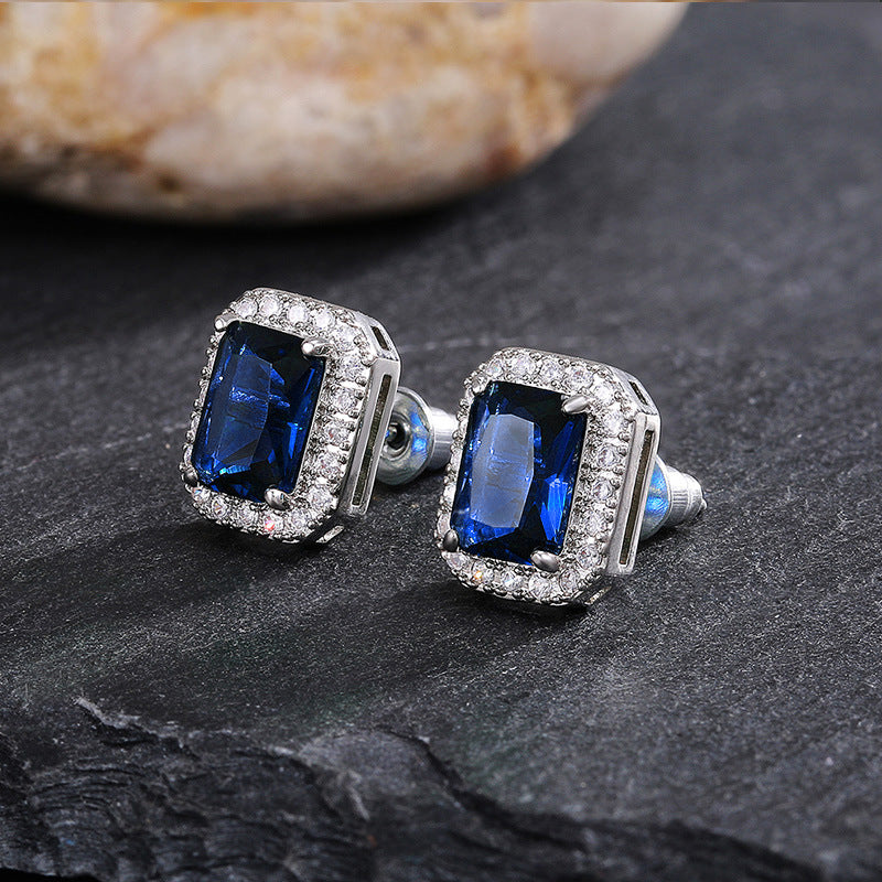 Big Square Cut Diamond with Zirconia Stud Earring