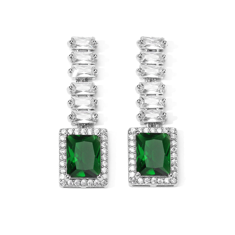 Luxury Emerald Square Crystal 18k Gold plated copper alloy Earrings