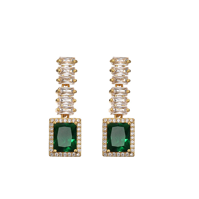 Luxury Emerald Square Crystal 18k Gold plated copper alloy Earrings