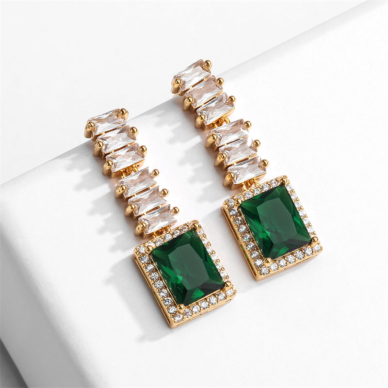 Luxury Emerald Square Crystal 18k Gold plated copper alloy Earrings