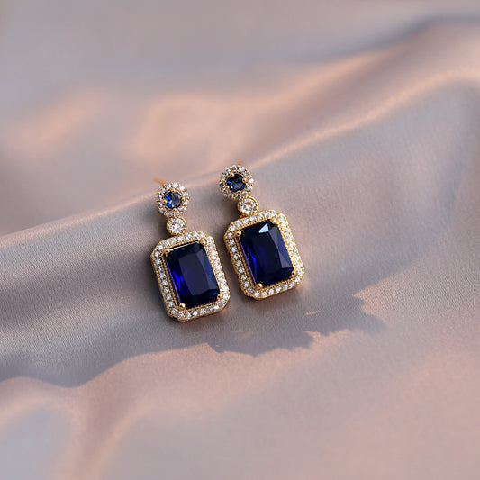 Luxury Emerald / Blue Stud Earrings