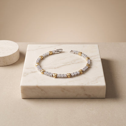 Shimmering Heart gold Bracelet with Sparkle crystal