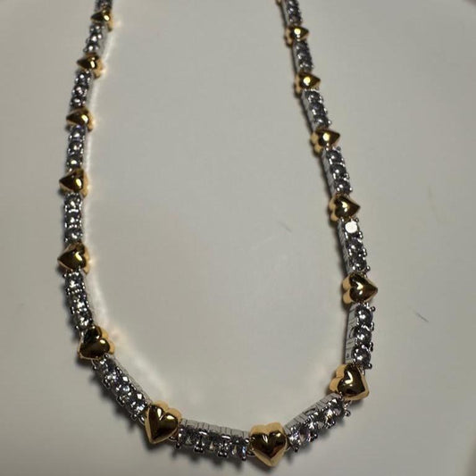 Shimmering Heart gold Necklace with Sparkle crystal