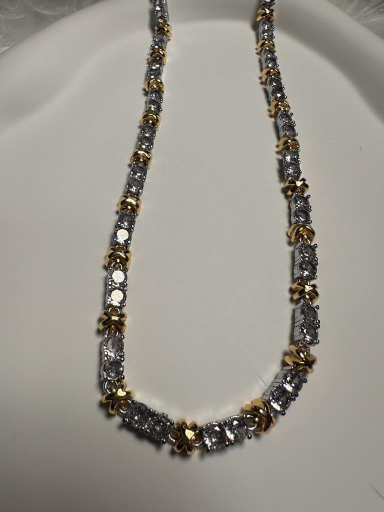 Shimmering Stich gold Necklace with Sparkle crystal