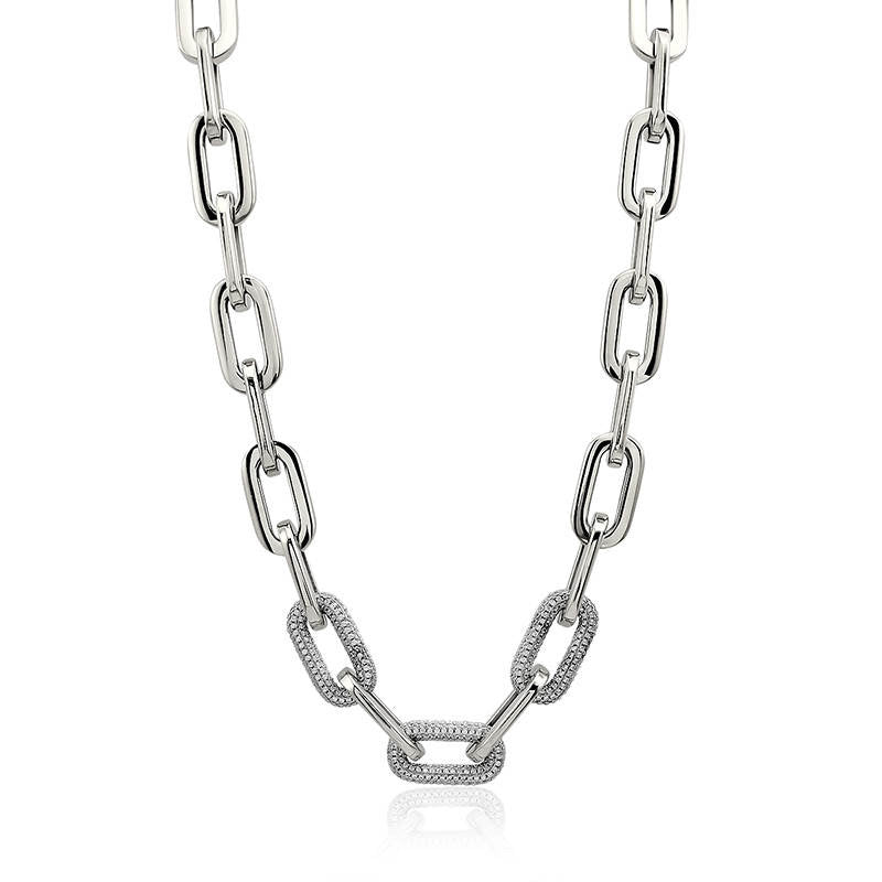 Crystal Stones Link Chain Necklace