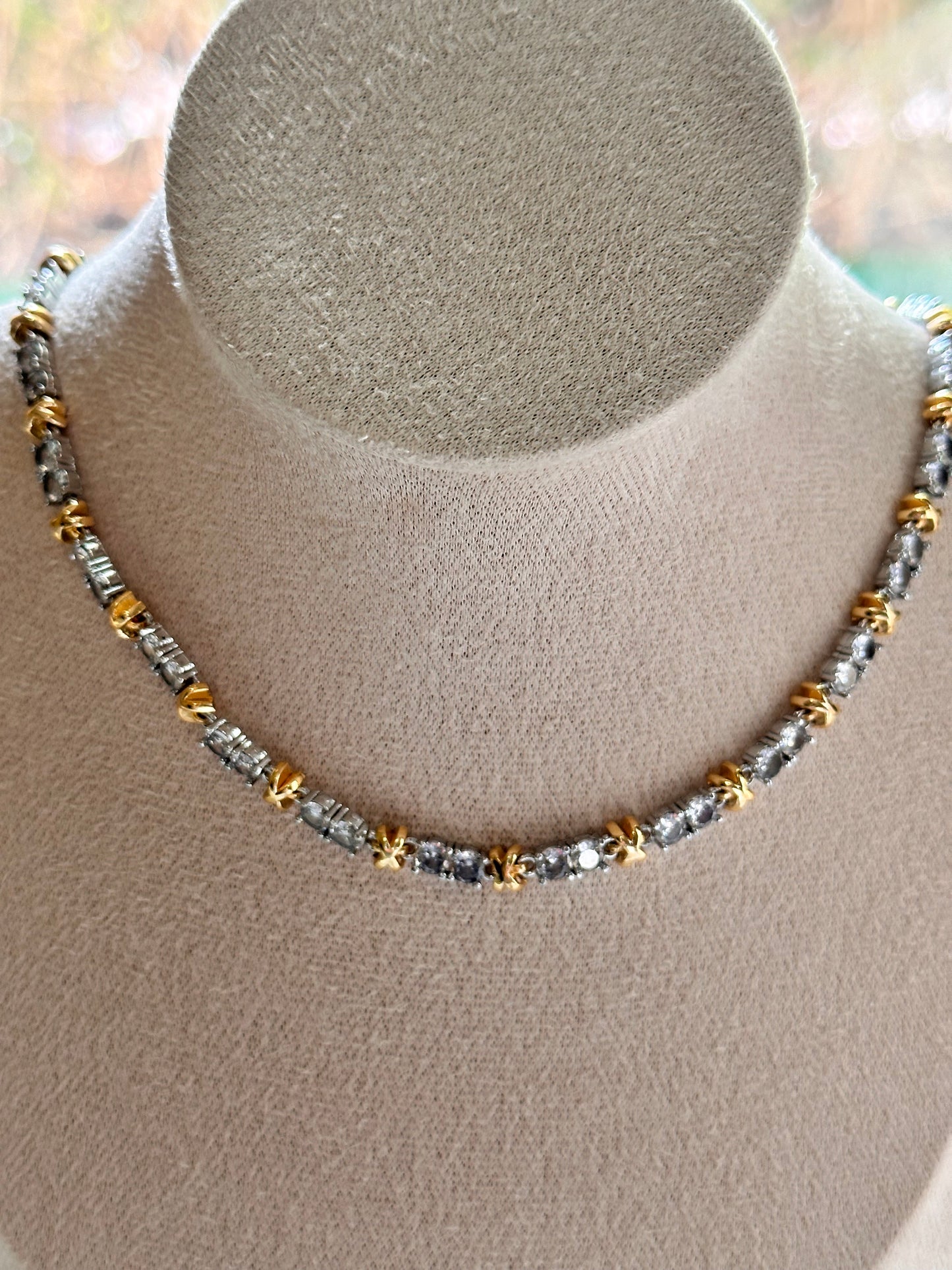 Shimmering Stich gold Necklace with Sparkle crystal