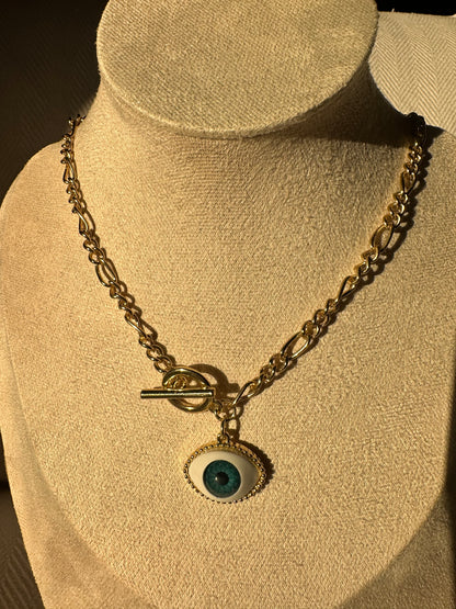 Blue Rhinestone Eye Luck Turkey Necklace
