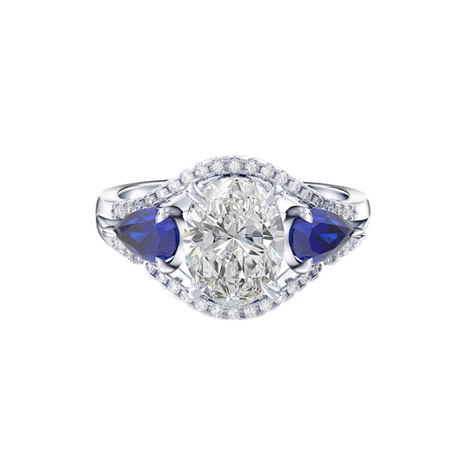 Sapphire Elegance Cut Eternity Band Rhodium Plated Diamond 8A Cubic Zirconia Ring