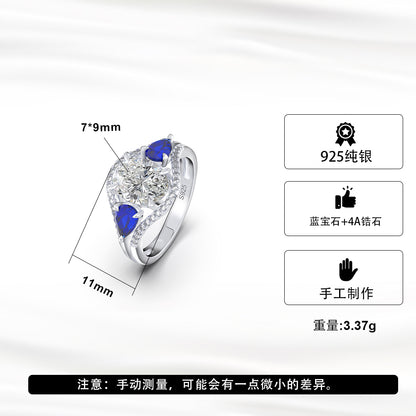 Sapphire Elegance Cut Eternity Band Rhodium Plated Diamond 8A Cubic Zirconia Ring