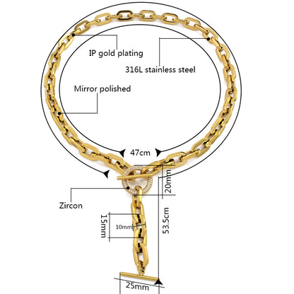 T Toggle Clasp Crystal Stones Link Lock Chain Necklace