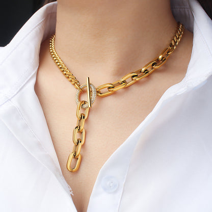 Round Crystal Rhinestones with mixed Links Design Chain Necklace