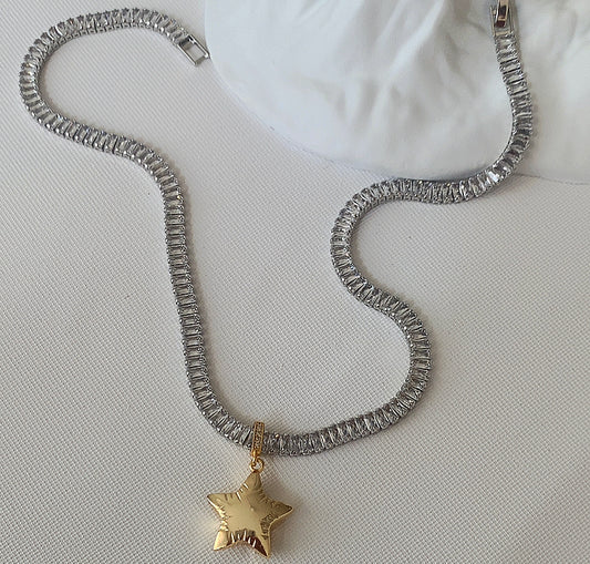 Simply Shiny Tennis Neckless with Chunky Golden Star