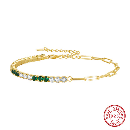 Thick Green 2mm Tennis AAAA Cubic Zircon Paperclip Chain Choker Bracelet