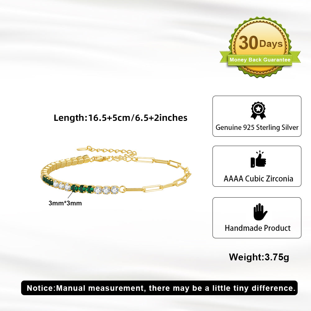 Thick Green 2mm Tennis AAAA Cubic Zircon Paperclip Chain Choker Bracelet