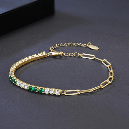 Thick Green 2mm Tennis AAAA Cubic Zircon Paperclip Chain Choker Bracelet