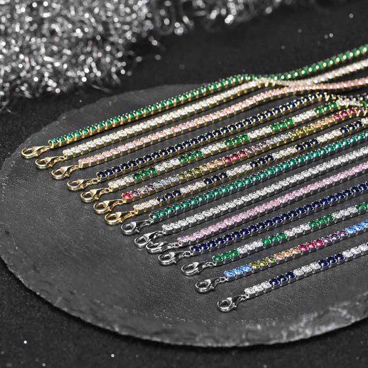 Tennis Cubic Zirconia AAAA Color Solid 3MM Bezel Setting Tennis 925 Sterling Silver Casting Adjustable Bracelet