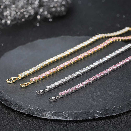 Tennis Cubic Zirconia AAAA Color Solid 4MM Bezel Setting Tennis 925 Sterling Silver Casting Adjustable Bracelet