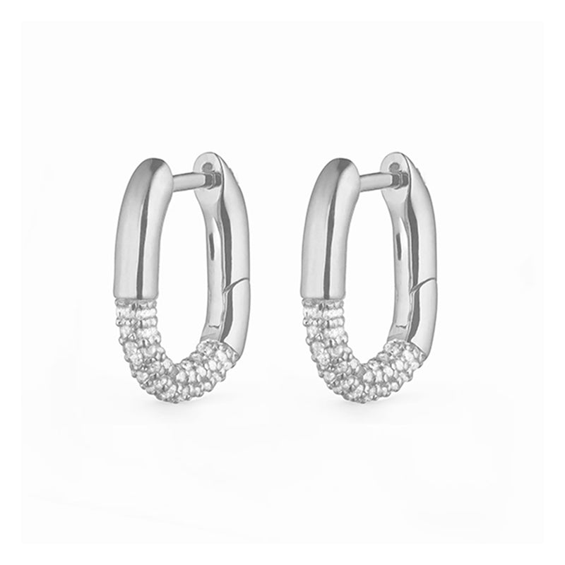 Linear Luxe Oval Zircon Hoop Earrings - Different Sizes